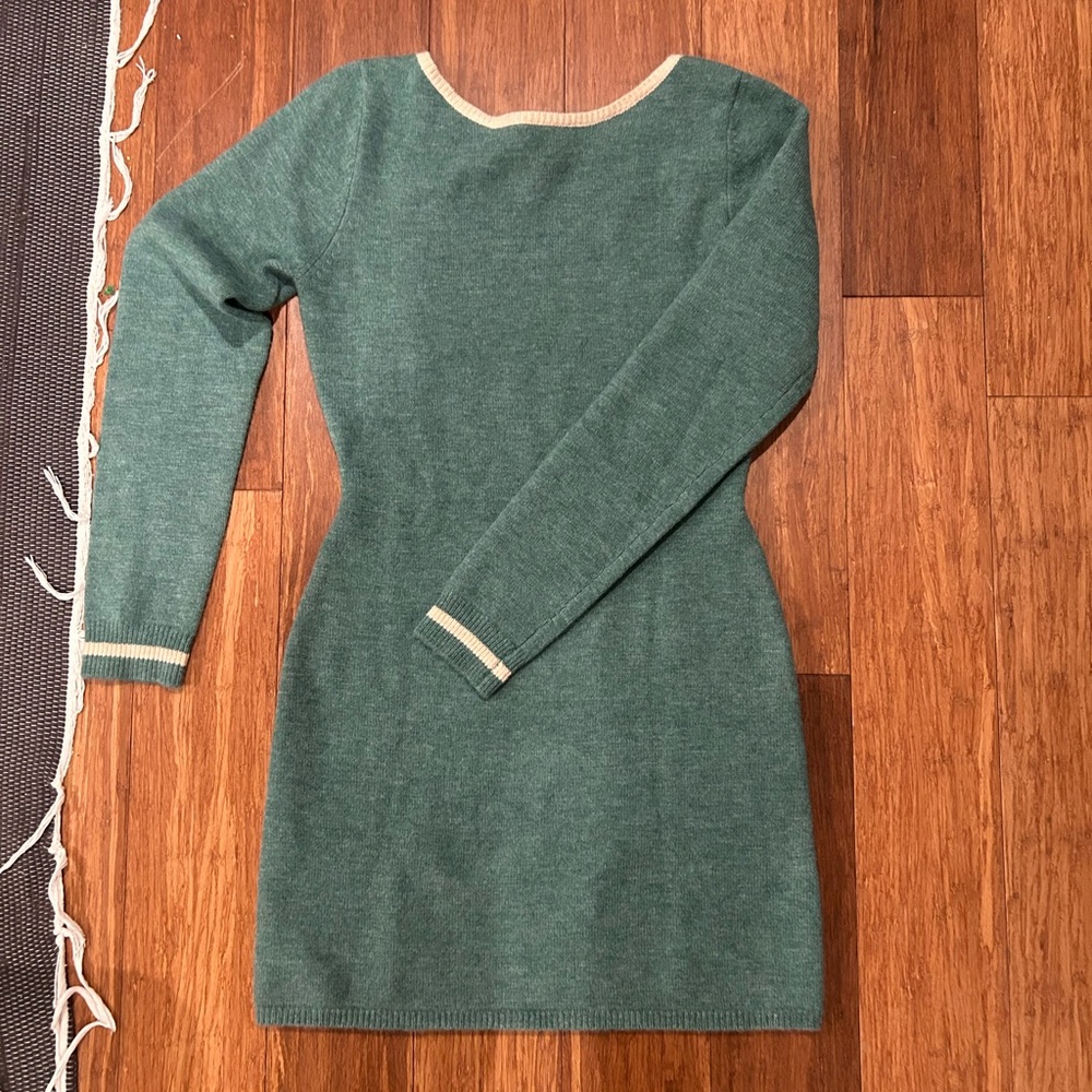 Rhythm Crewneck Sweater dress in Green and Cream